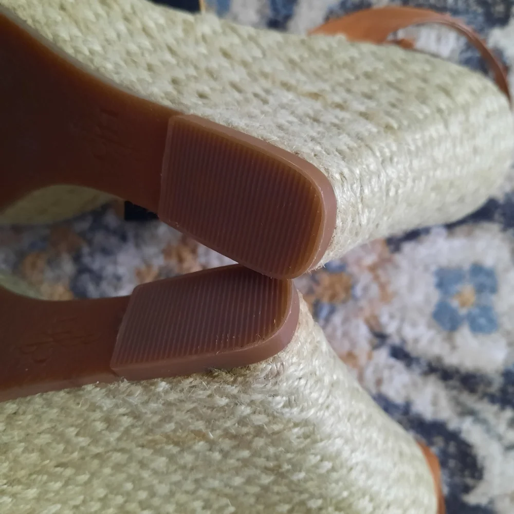 Cole Haan Navy and Tan Espadrille Wedge Sandals